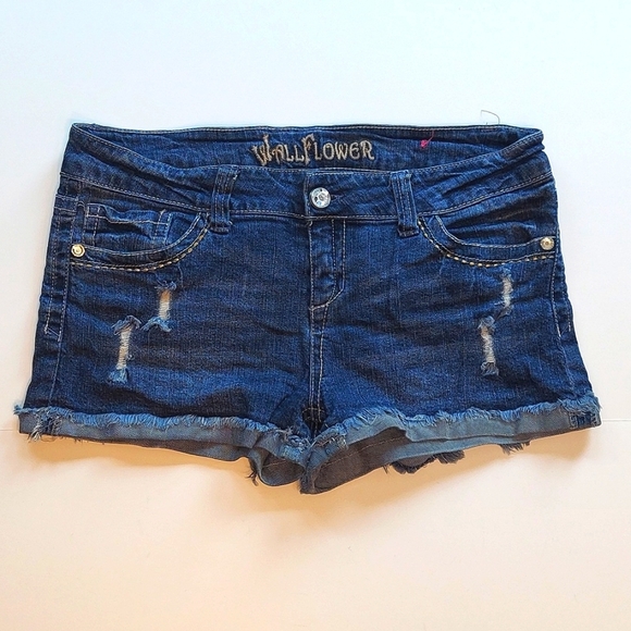 Wallflower Pants - Wallflower Distressed Embroidered Shortie Jean Shorts